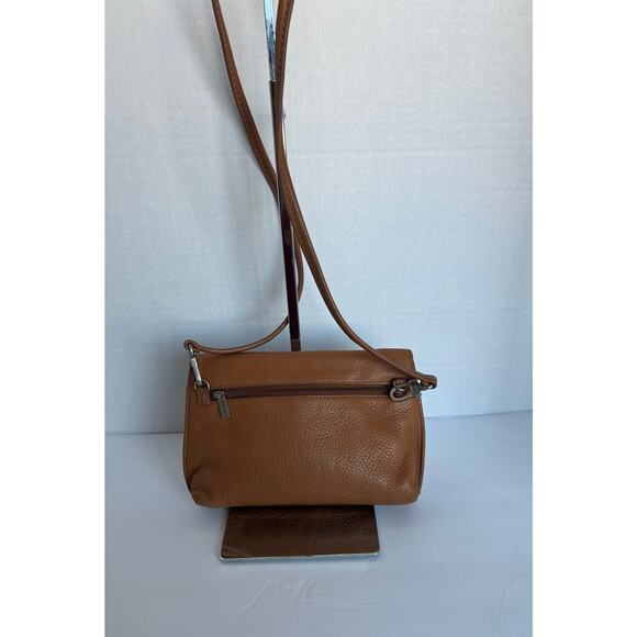 Fossil Camel Pebble Leather Monica Turnlock Crossbody Clutch Bag Purse - Picture 4 of 10